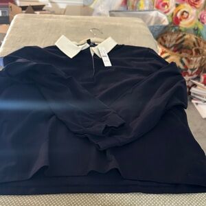 J. Crew Navy Long Sleeve Top with White Collar